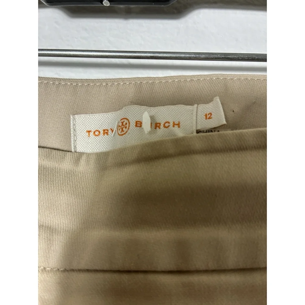 tori burch Straight Leg Cropped Khaki Dress Pants Sz 12 Side Zip Preppy Career